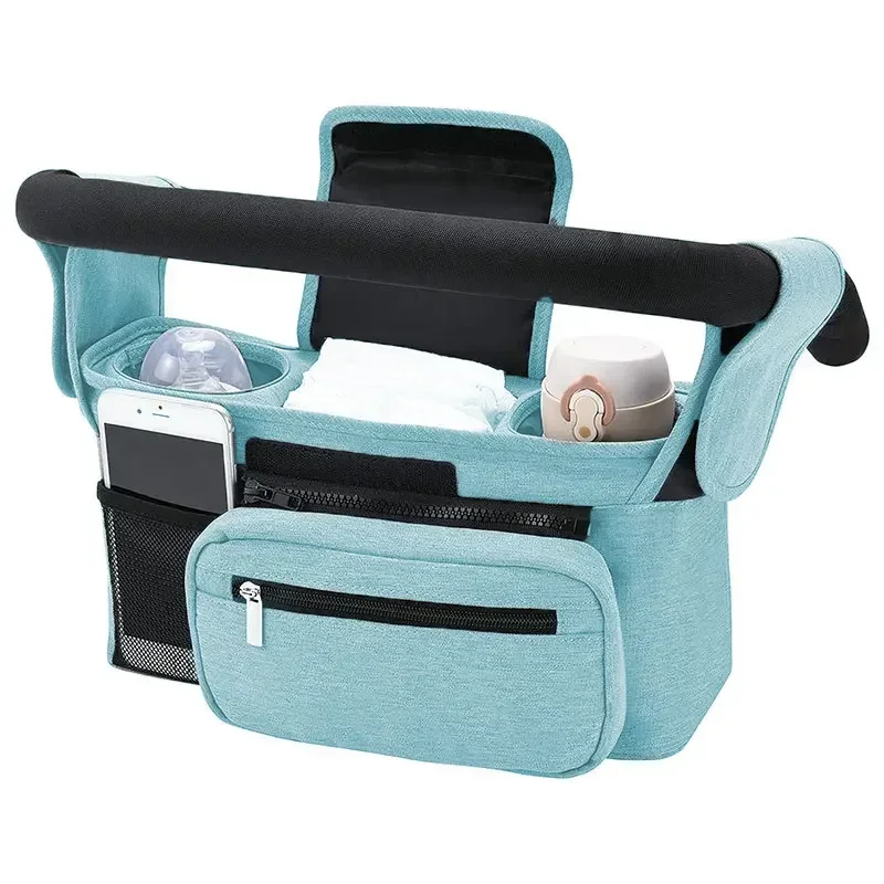 Organisateur de poussette multifonction sac de rangement suspendu poches multiples portebiberon téléphone coul
