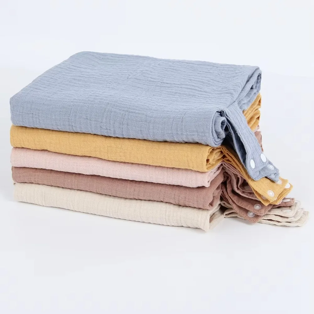 Ensemble carrés tissu coton gauze pour bébé couverture douce langes en tissu nouveauné 6 coloris pastel design
