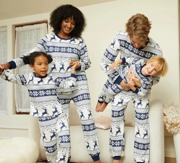 Ensemble pyjama assorti famille Noel All Elk maman papa enfants doux ample vacances hiver Navy