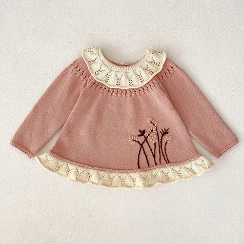 Ensemble vêtements bébé fille pull brodé manches longues short PP automne printemps coton acrylique broderie f