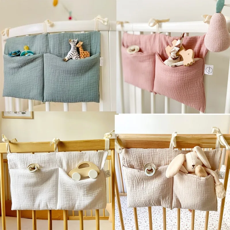 Organisateur de berceau en coton rangement lit bébé 2 poches suspendues