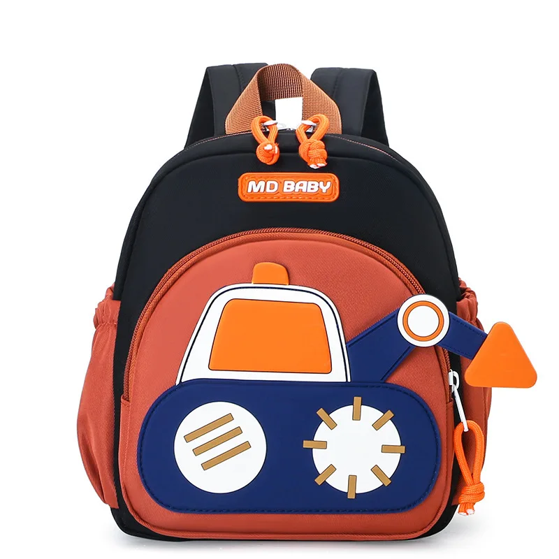 Sac à dos enfants camion construction 3D design voiture nylon noir orange poches multiples école maternelle 36