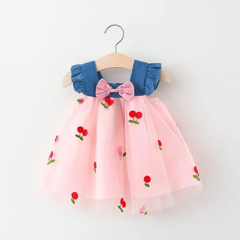 Robe princesse bébé fille été 12 ans tulle floral denim manches courtes tenue fête anniversaire naissance 1 an