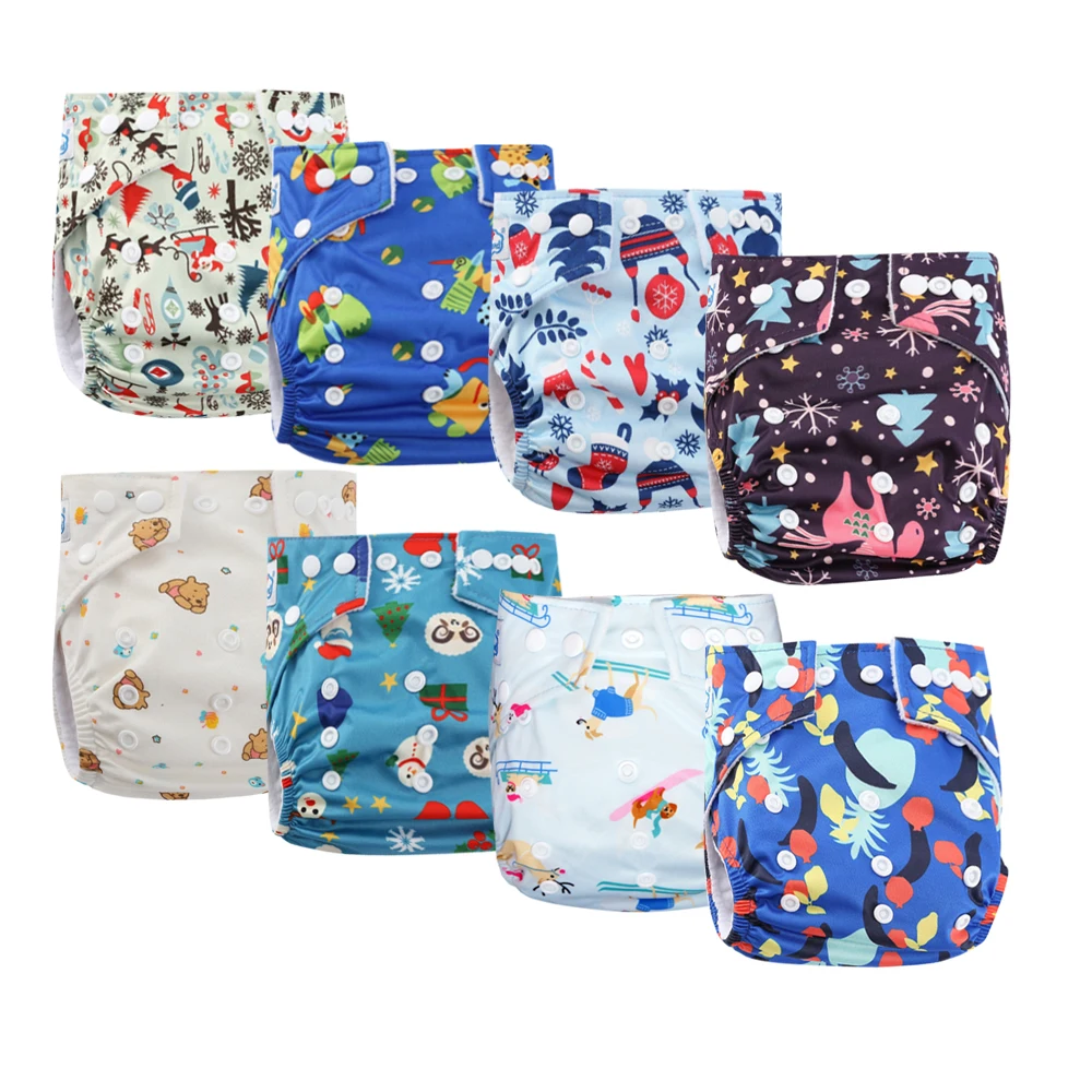 Couches réutilisables bébé 8 pièces imperméables douces ajustables