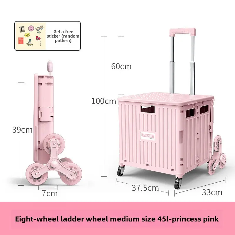 HOMSMART Chariot de courses pliable avec roulettes portable pour supermarché camping grimpeur d'escalier rose 
