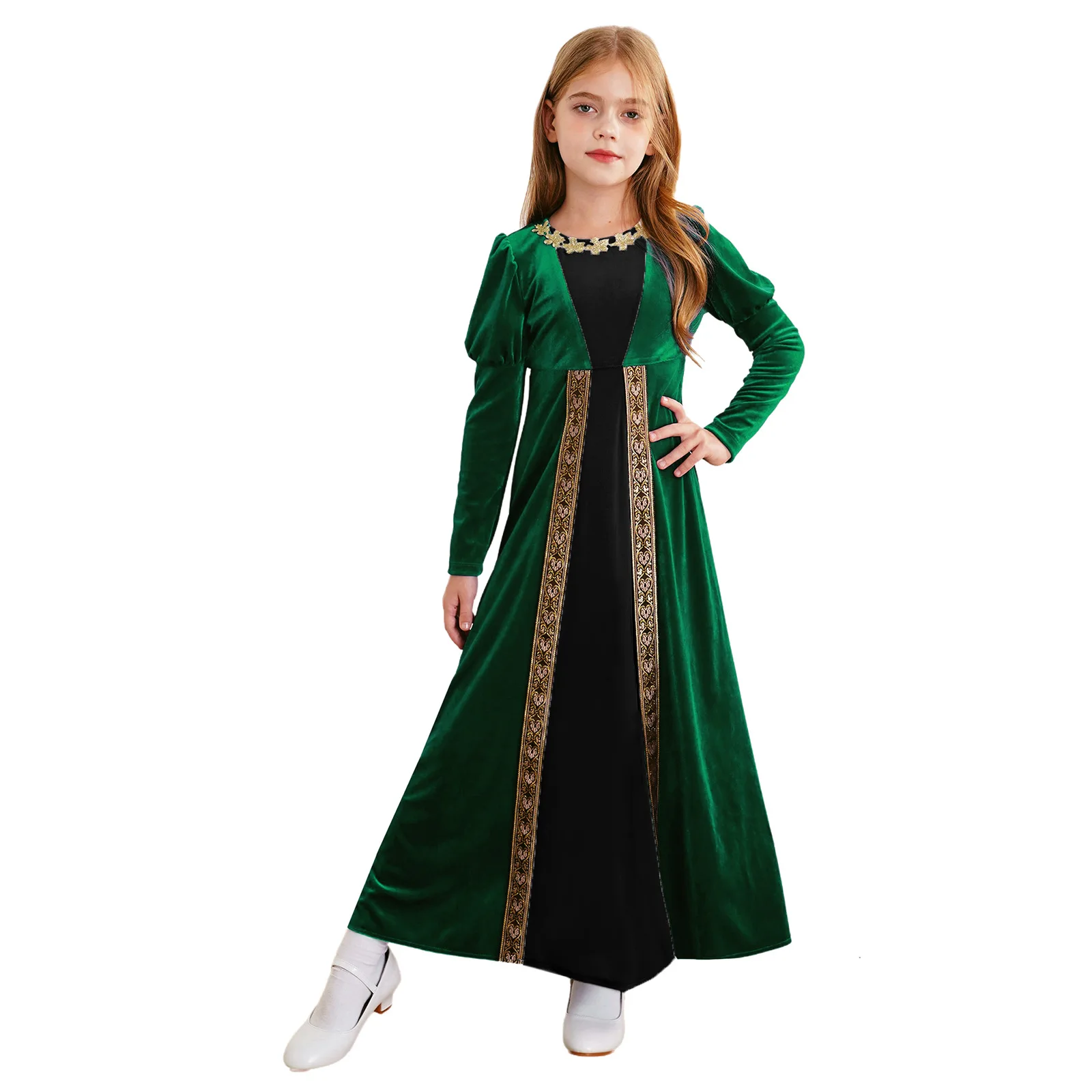 Costume de princesse Renaissance médiévale pour filles robe longue en velours doux Halloween Cosplay manches c