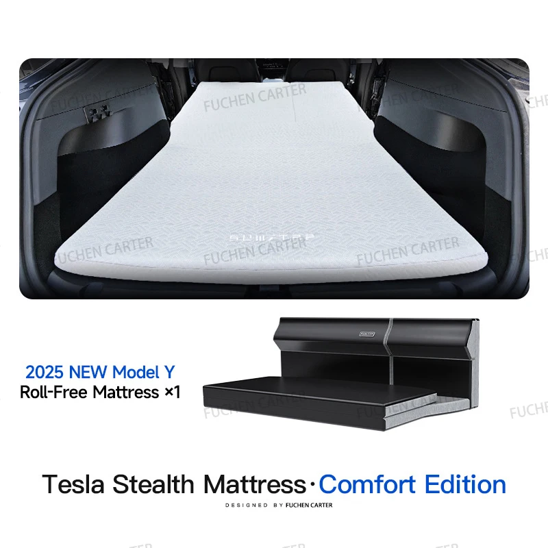 Matelas de camping sans enroulement pour Tesla Model Y 2025 mousse mémoire coton et fibre de glace blanc confo