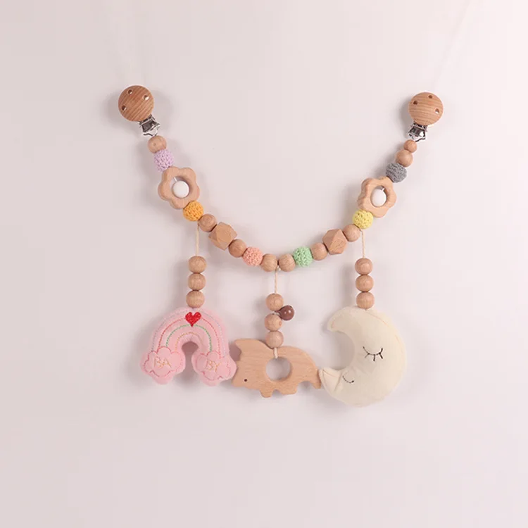 Mobile Décoratif Éveil Bébé en Bois Naturel et Tissu Doux Jouet Suspensible pour Berceau et Poussette Accessoi