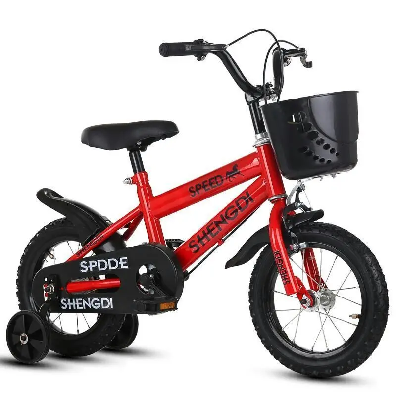 Vélo d'apprentissage pour enfants SHENGDI 12/14/16 pouces rouge stabilisateurs arrière panier freins à disque 
