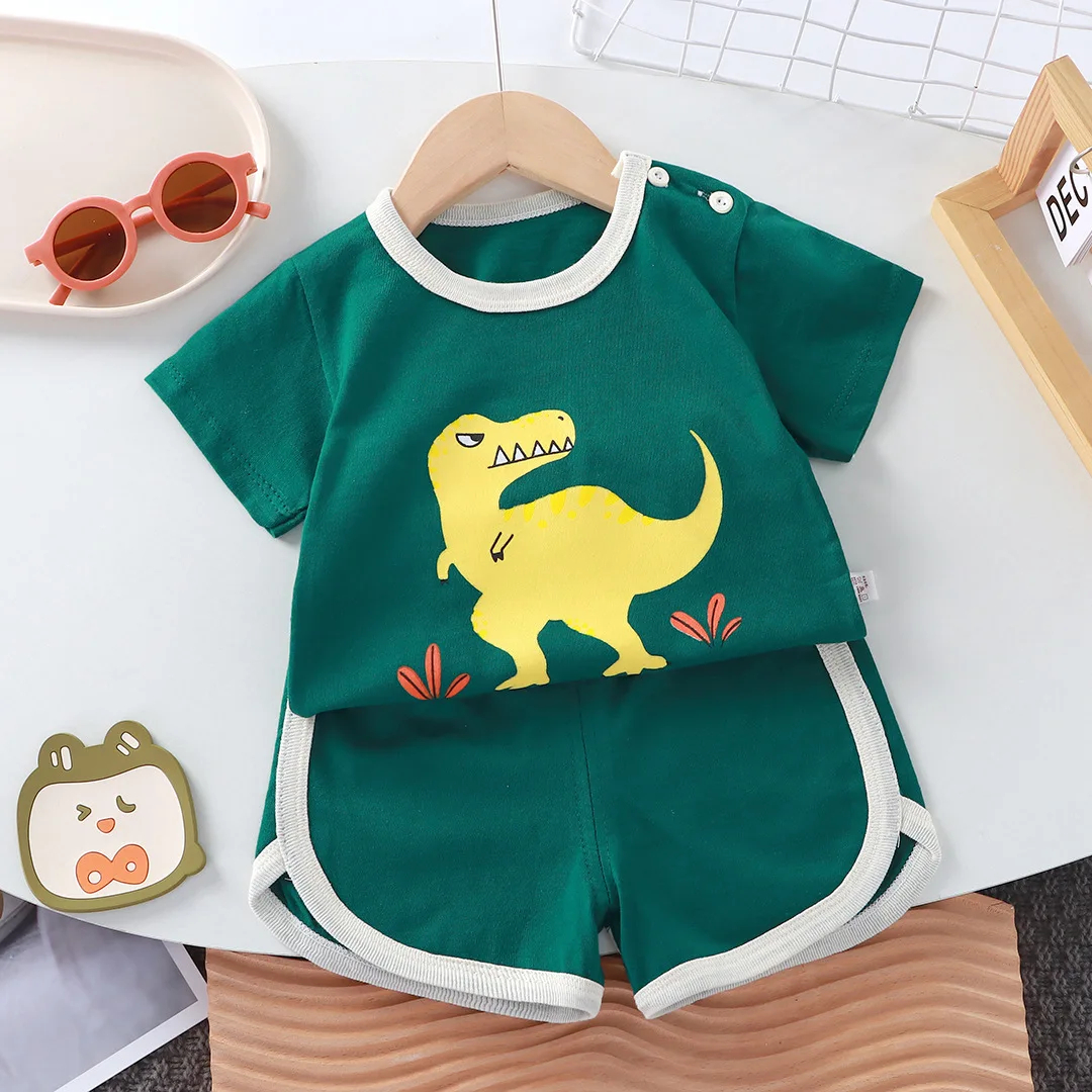 Ensemble d'été 2 pièces bébé garçon fille tshirt short coton dinosaure