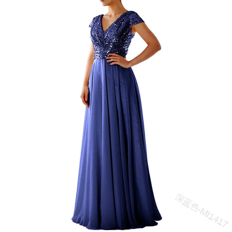 Robe de soirée formelle pour femmes sexy paillettes col en V longueur au sol pour fêtes réunions banquets bals