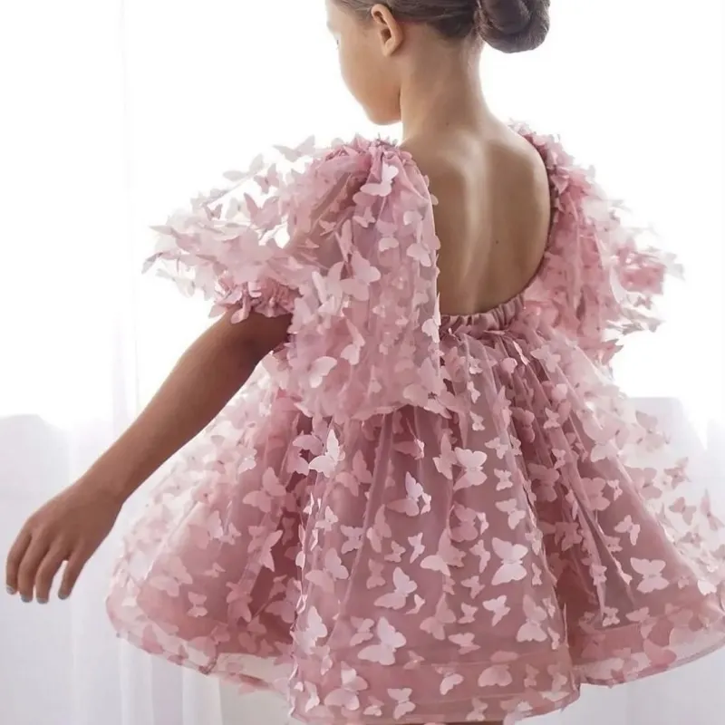 Robe Tutu princesse papillon pour bébé fille manches bouffantes vêtements de fête anniversaire tulle 112 ans r