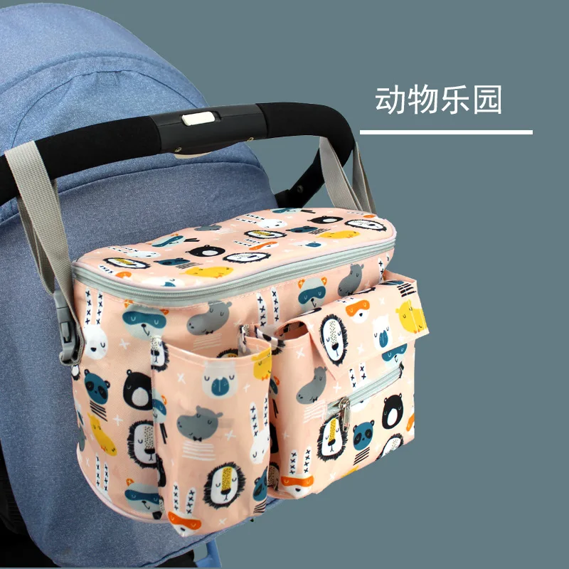 Organisateur de Poussette Multifonctionnel avec Poches Sac de Rangement pour Bébé Rose Clair avec Motifs Anima
