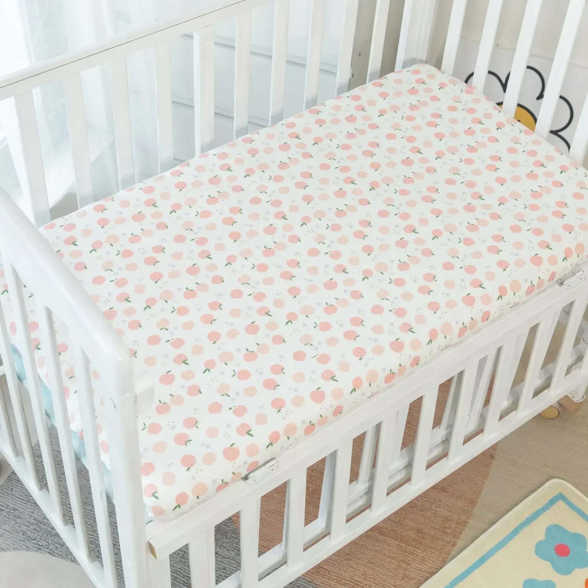 Matelas bébé cradle coton motif pêches rose vert doux confort nouveauné 13 ans lit à barreaux design moderne é