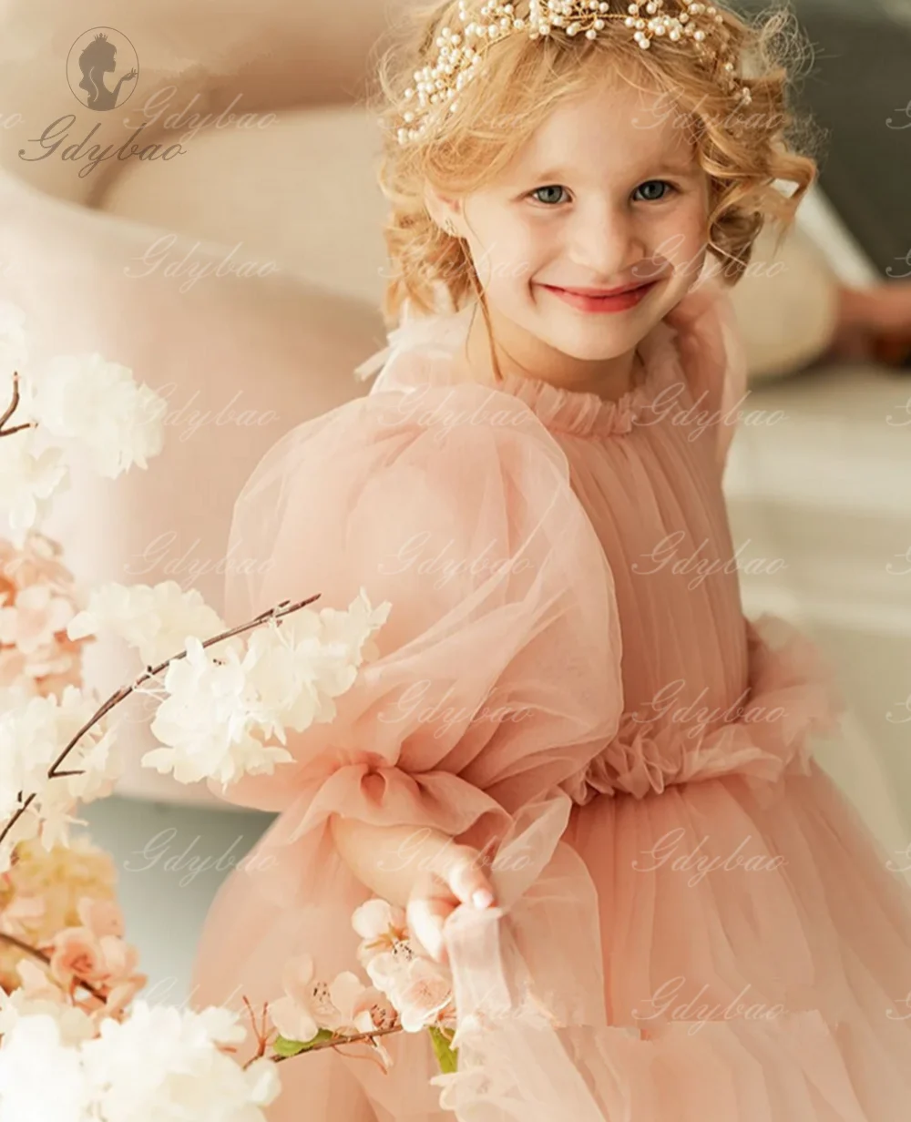 Robe princesse tulle fille mariage anniversaire bal col rond manches