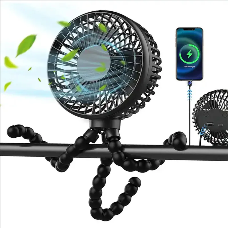 Ventilateur portable multifonction bébé poussette siège auto berceau USB rechargeable 3 vitesses clip et trépi