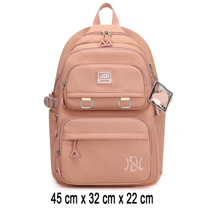 Sac à dos scolaire fille teen fille adolescent nylon rose pâle fonctionnel moderne élégant compartiments multi