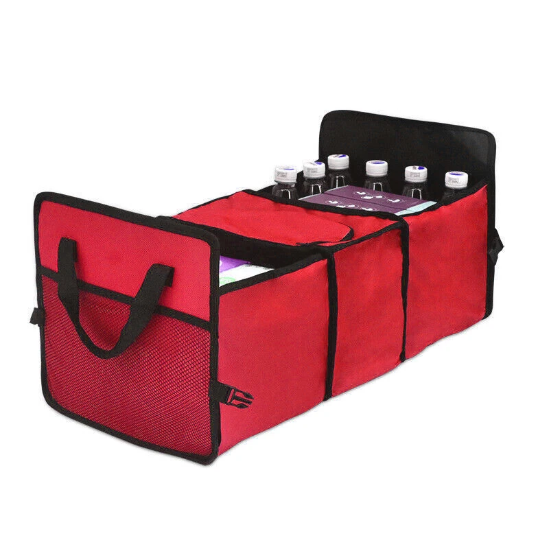 Organisateur coffre voiture pliable universel tissu imperméable poignées compartiments filet style moderne rou