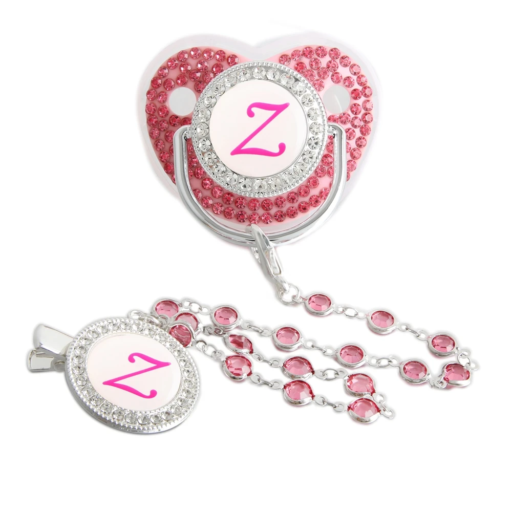 Sucette bébé en PP avec strass rose clip de fixation lettre Z sans BPA