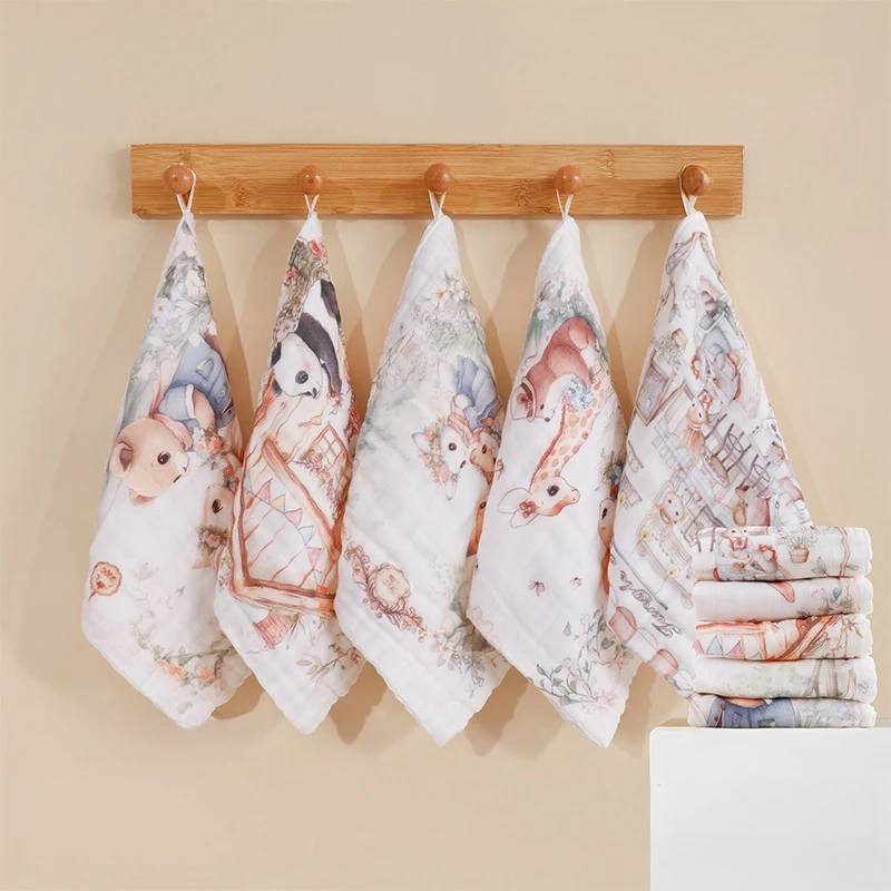 Mouchoirs carrés bébé serviettes de toilette coton doux 5 pièces style animal absorbants en tissu polyester id