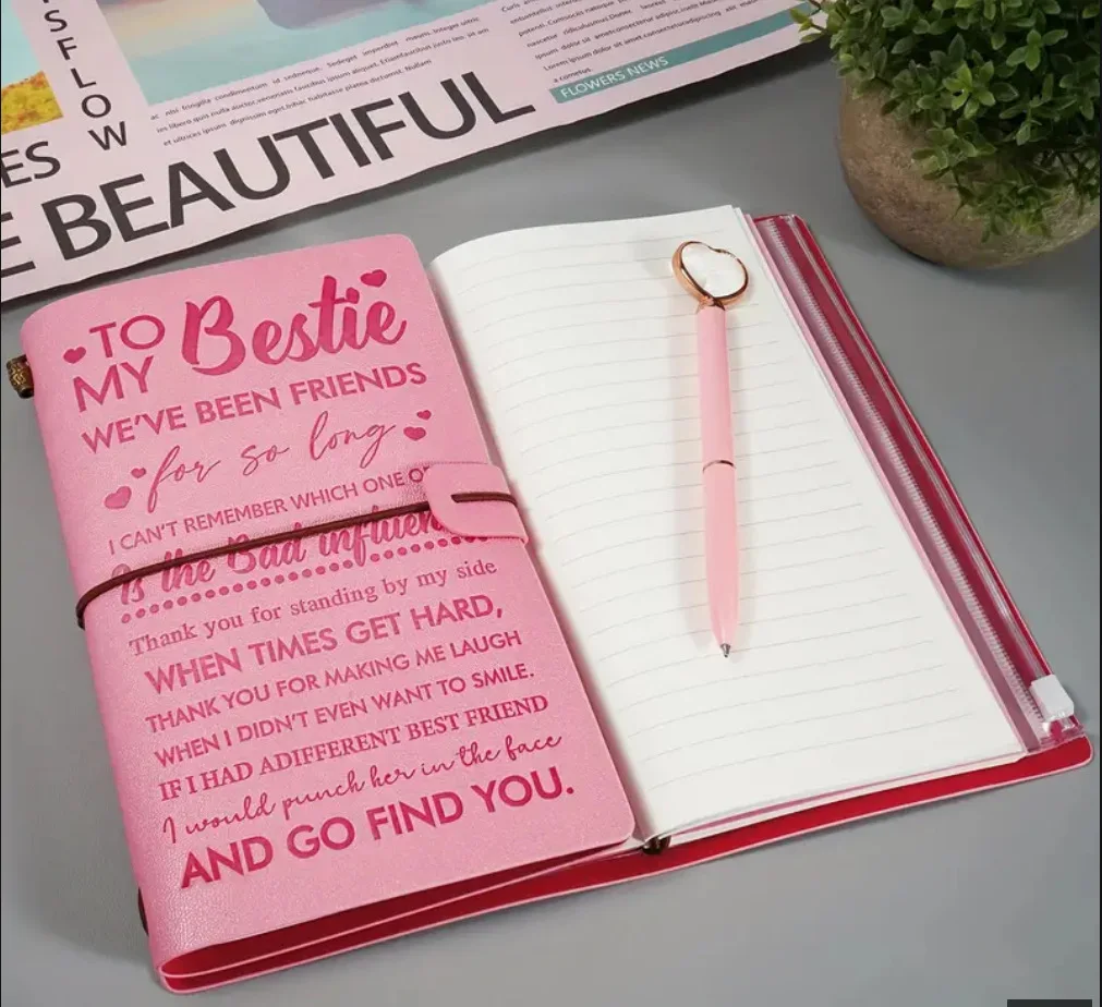 Carnet notes rose Liberty bestie message amical style moderne cadeau amie adolescente journal personnel cuir s