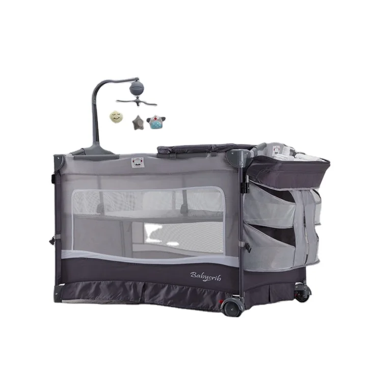 Babyerih Parc pour bébé portable lit d'appoint moderne design épuré tissu maille ventilation mobile bébé idéal
