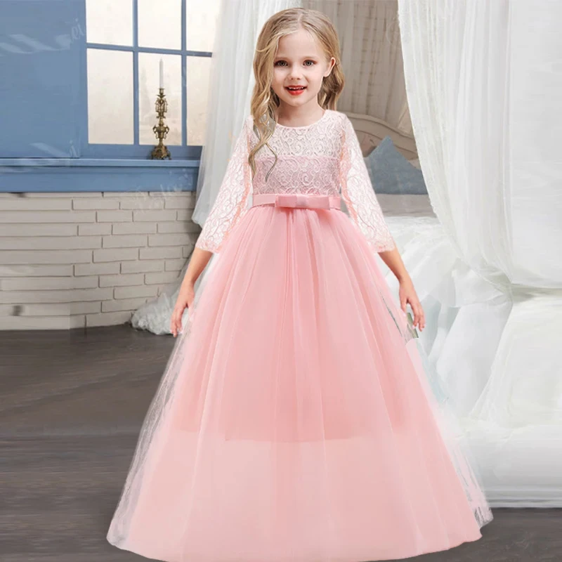 Robe en dentelle vintage pour filles de 6 à 14 ans, tenue de Rhde promo élégante, demoiselle d'honneur, fête d