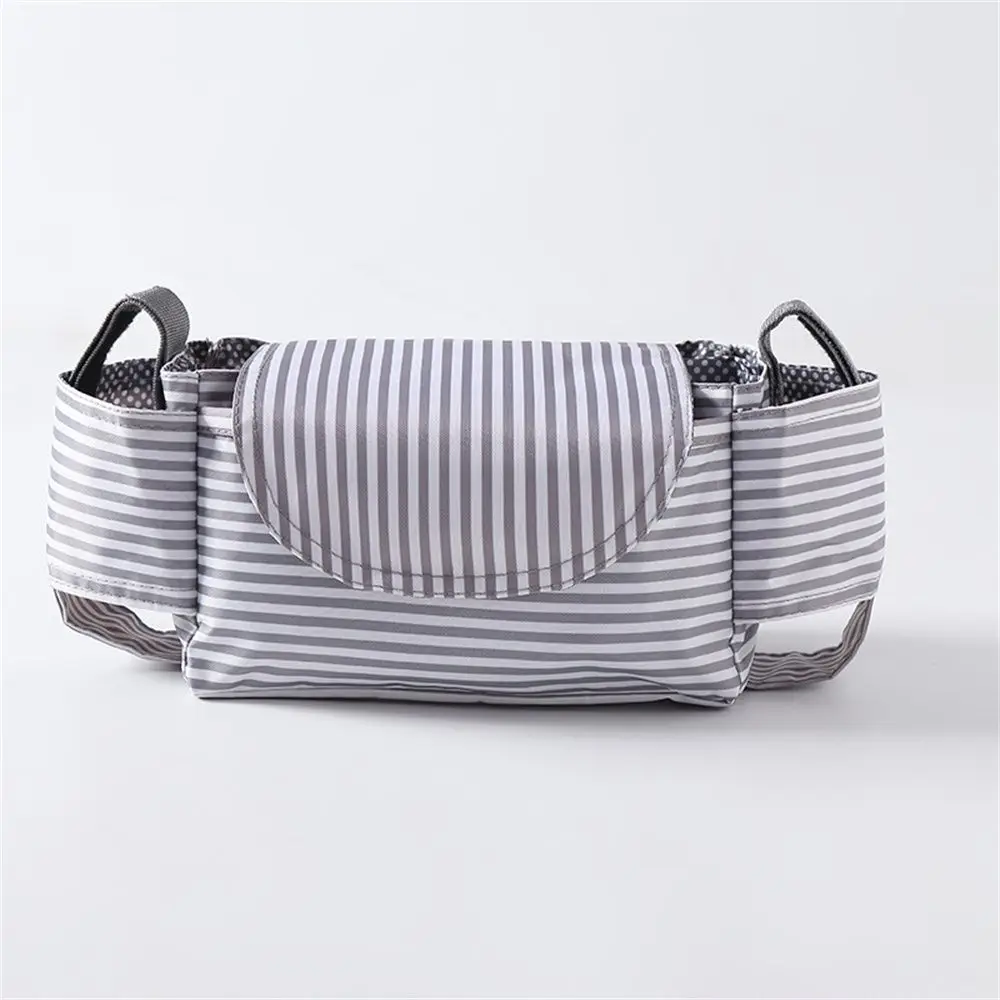 Sacoche poussette bébé rangement portable pratique sac à couches landau organizer style rayures grises
