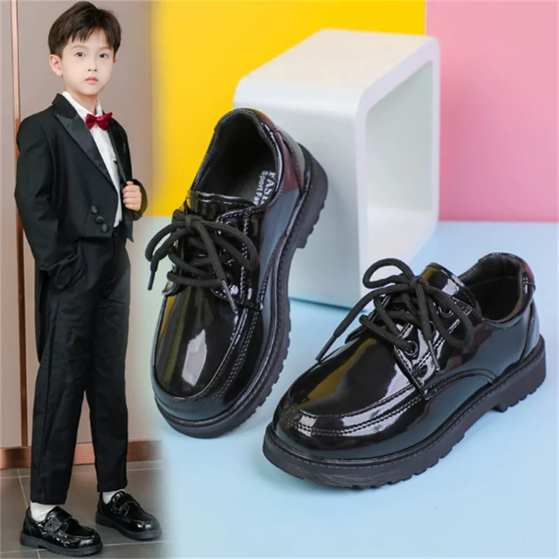 Chaussures enfants garçons cuir verni automne 2025 élégant formel noir semelle caoutchouc sécurité confort hau