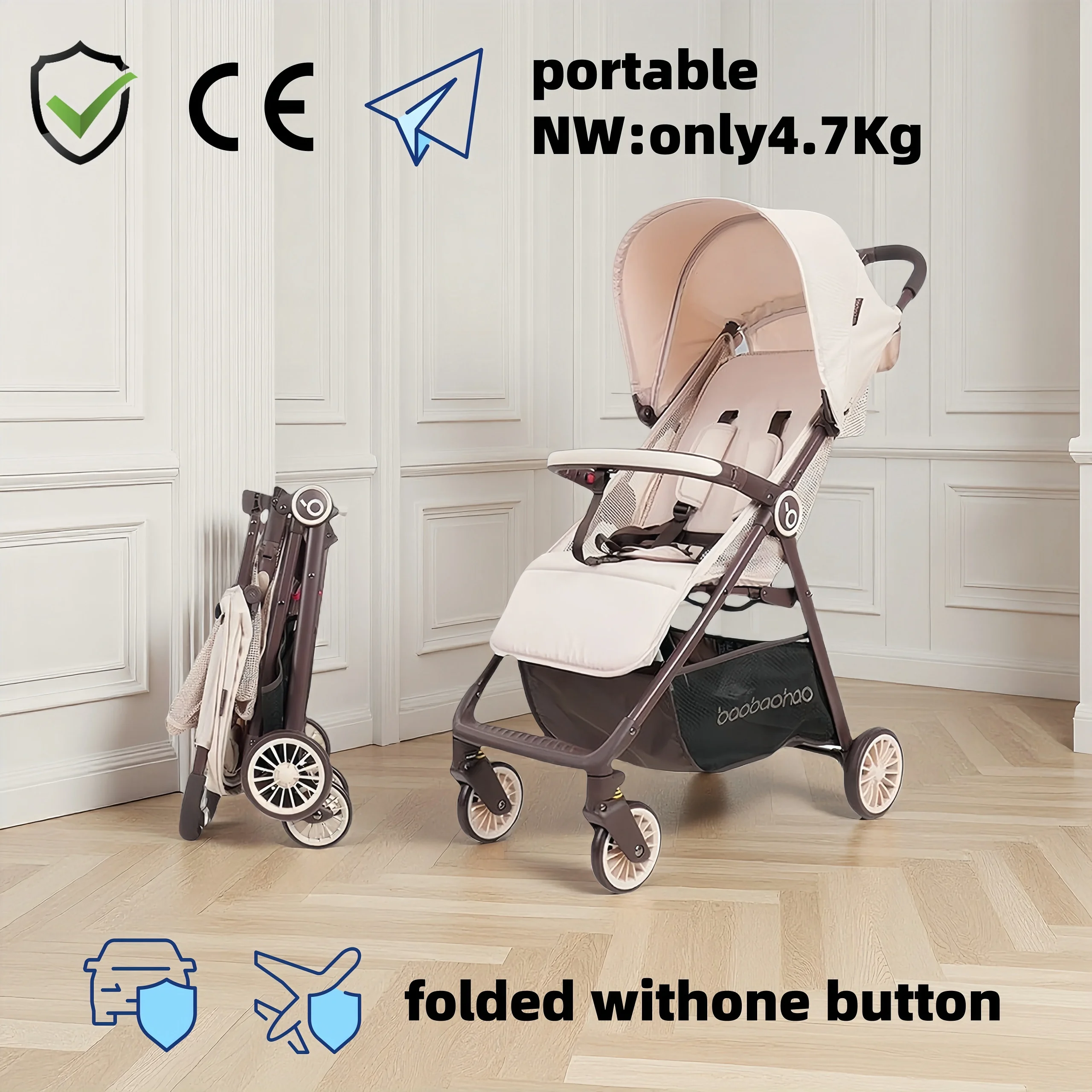 Poussette compacte portable pour bébé design maille respirante pliable facilement certification CE style moder