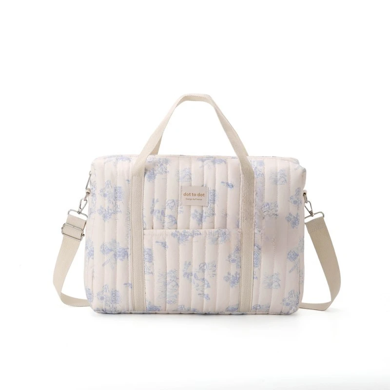 Sac de maman multifonctionnel grande capacité floral bleu bandoulière ajustable sac à couches bébé sac de voya