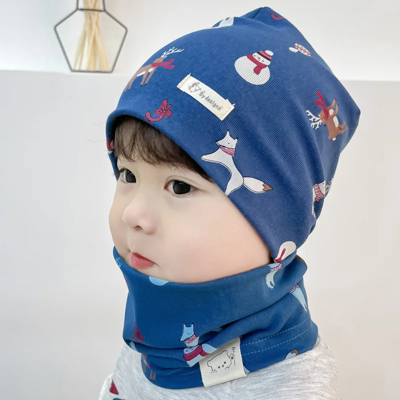 Ensemble écharpe et chapeau bébé en coton doux peluche hiver printemps bonnet ajustable couvrechef confortable
