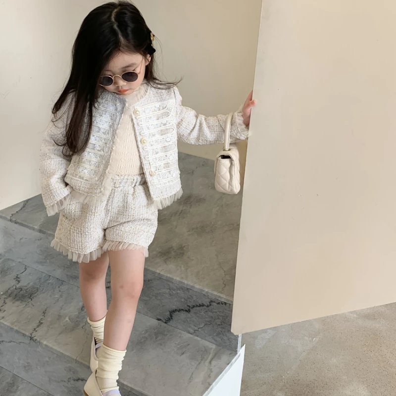 Ensemble vêtements princesse bébé fille manteau dentelle short tunique