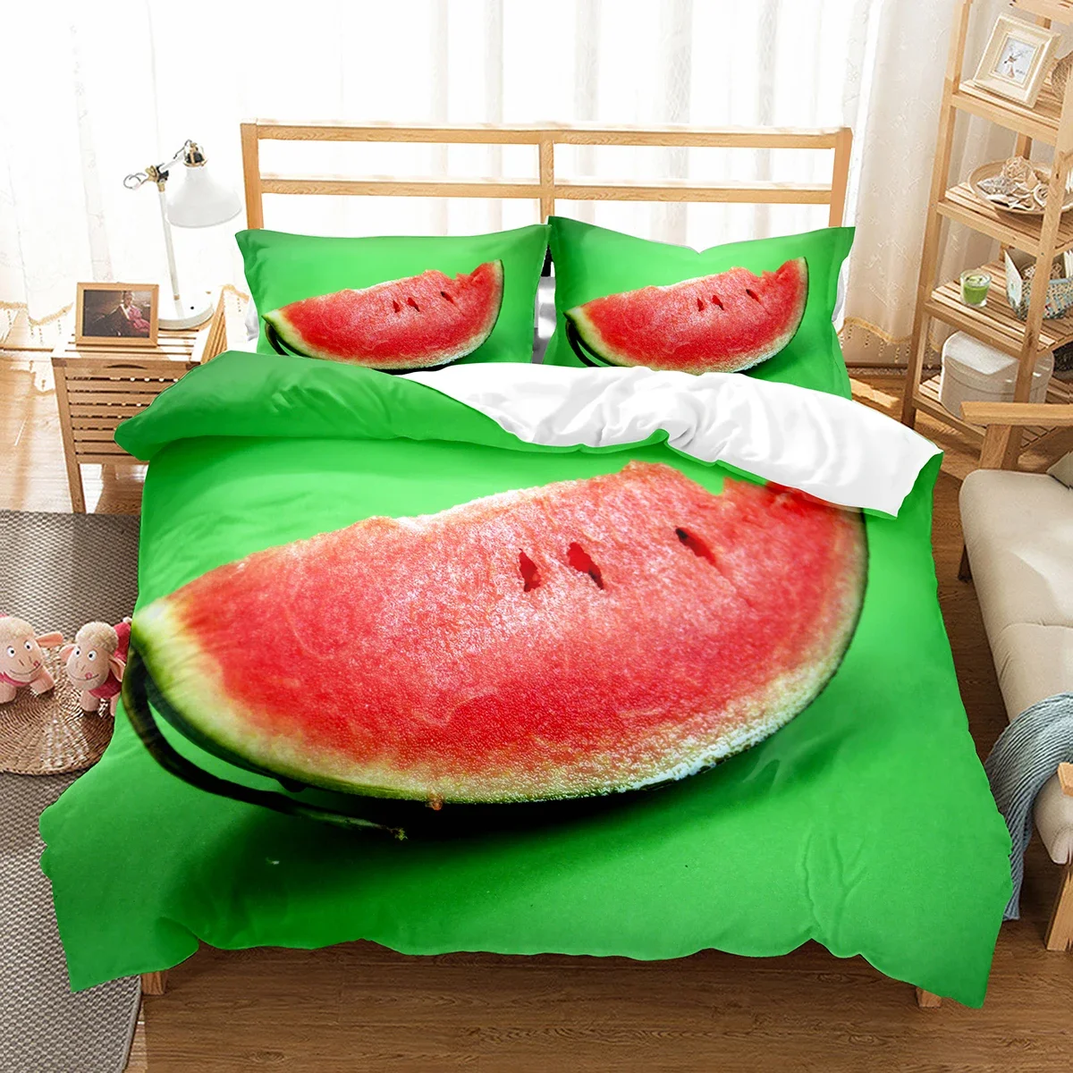 Ensemble housse de couette pastèque thème d'été motif fruits frais lit enfant garçon fille décoration chambre 