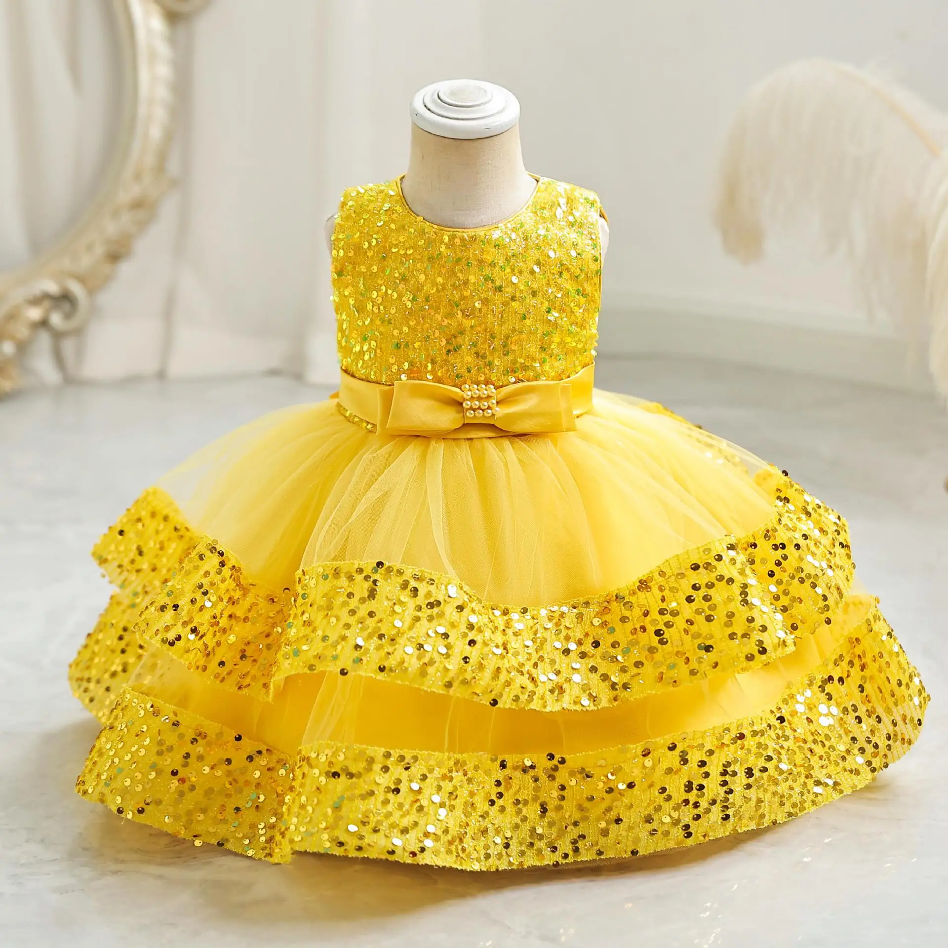 Robe de soirée d'été pour filles 1 à 6 ans princesse scintillante coton doux haut de gamme anniversaire Baptêm