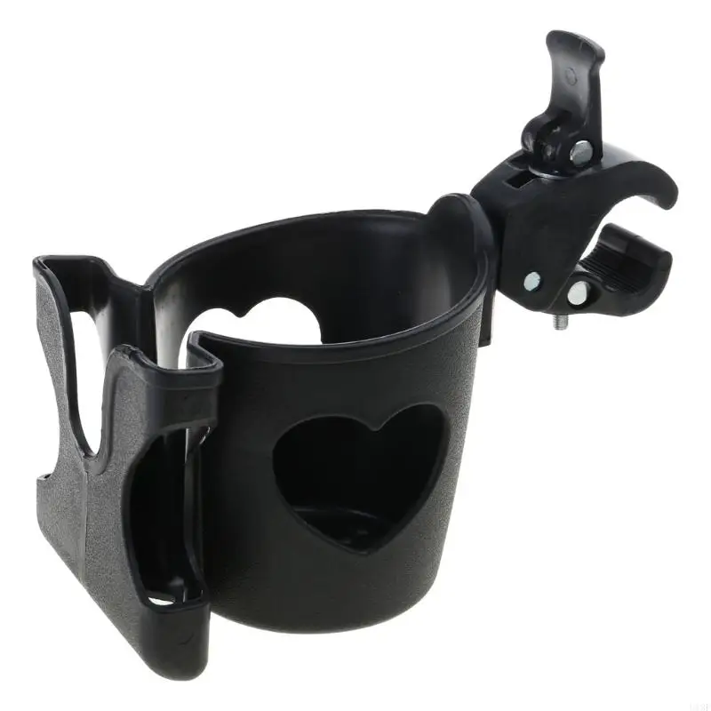 Support boisson à poussette Clip smartphone design cœur plastique noir sécurisé portable