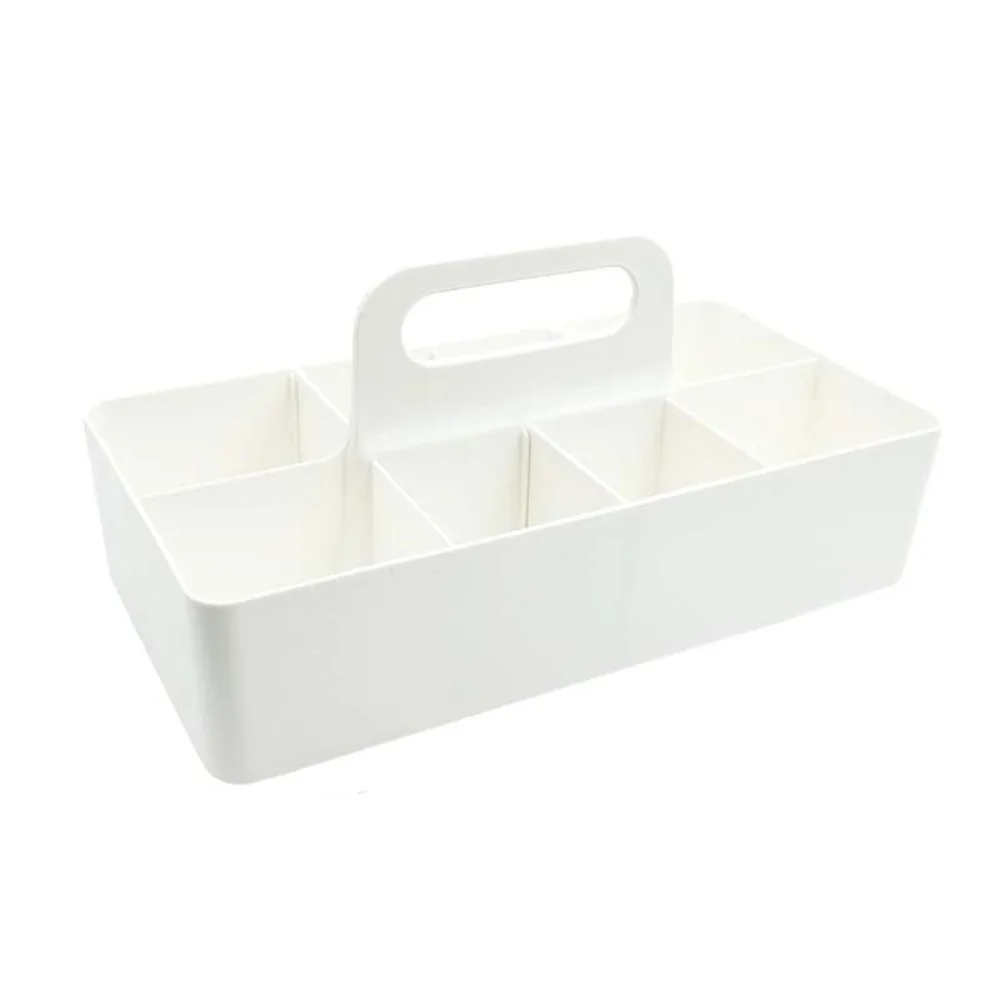 Organisateur rangement portable plastique poignée multifonctionnelle compartiments sectionnels gain place blan