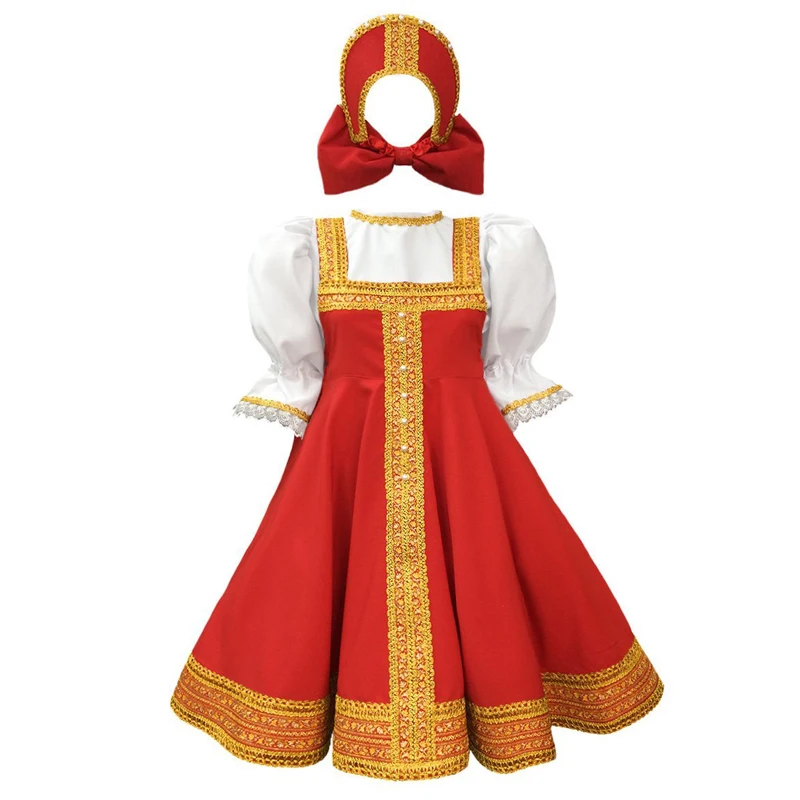 Costume russe traditionnel pour filles robe d'époque à manches courtes tenue de scène pour festivals Halloween
