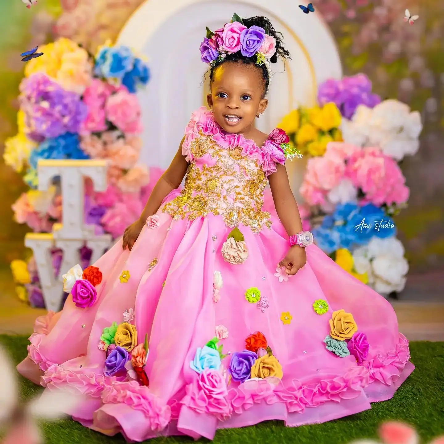 Robe de fête pour filles à fleurs robe main personnalisée mariage princesse photo anniversaire style classique