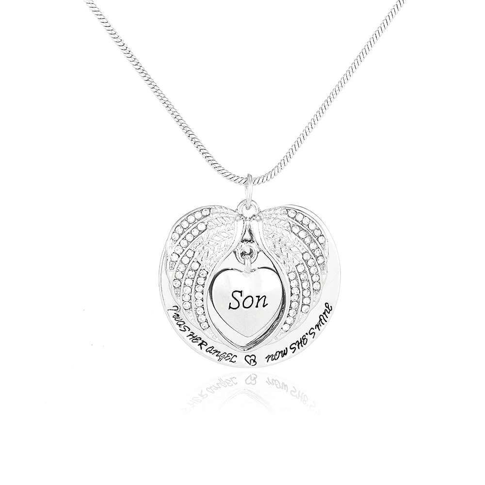 Collier pendentif cristal cœur ailes ange bijou famille amour cadeau maman papa fils fille anniversaire origin