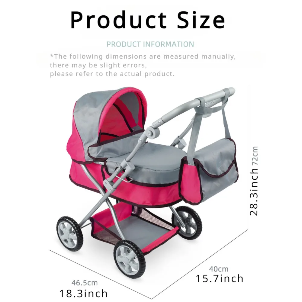 Poussette de poupée pliable rose pour enfants accessoire de jeu jouet éducatif poussette réelle pour poupées 1