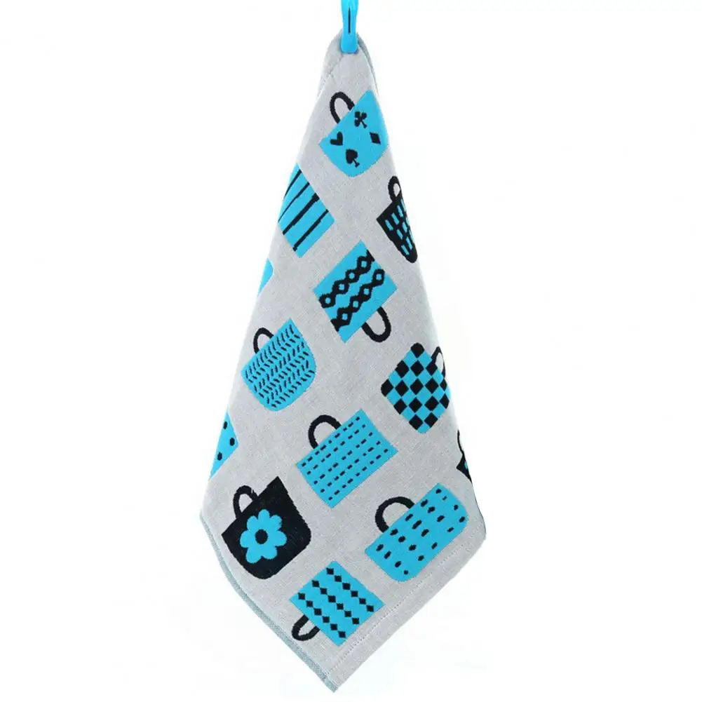 Torchon cuisine coton design tasses motifs bleus et noirs 50x70cm