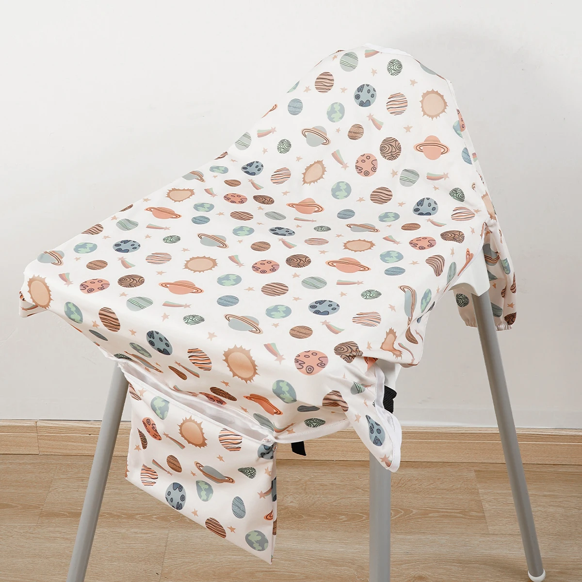 Housse de protection pour chaise haute bébé imperméable motif spatial élastique rangement intégré polyester 60