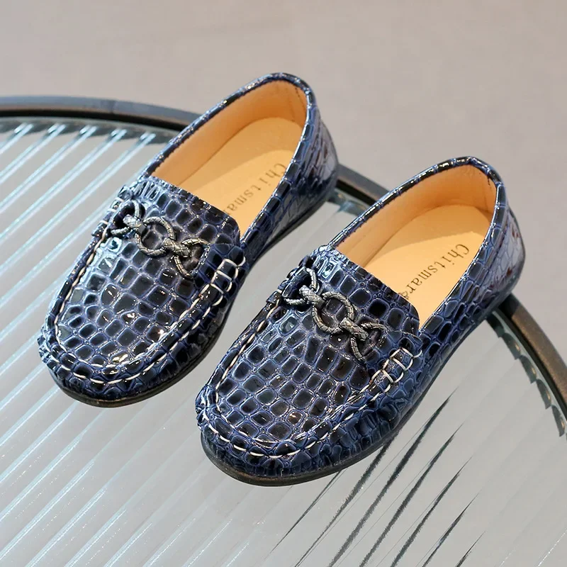 Mocassins Plats en Cuir pour Bébé Garçon Boucles Métal Souples Vintage Classiques Décontractés blue