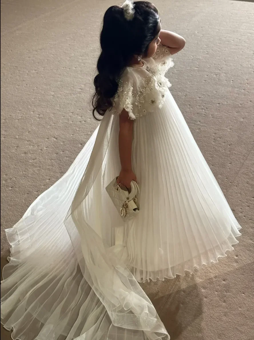 Robe de princesse pour fille vintage en satin ivoire fleurs perles nœud mariage baptême anniversaire robe bébé