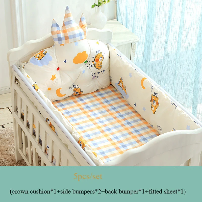 Ensemble literie bébé Parechocs Couronne Dessin Animé Lit Coton Épais Drap Fitted Bébé 70x130cm