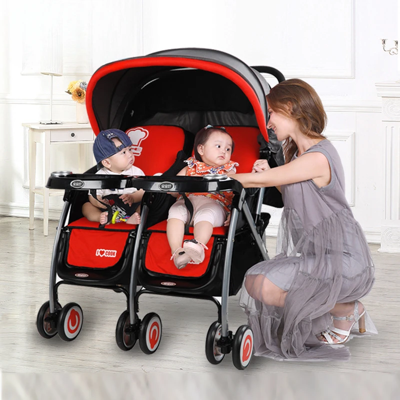 Poussette Double pour Jumeaux Légère et Pliable Multifonction Chariot à Quatre Roues Usage urbain et Voyage