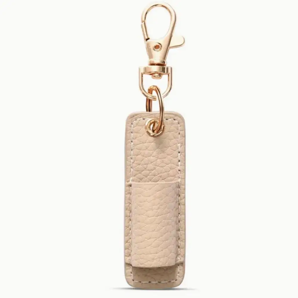 Porteclés en cuir PU beige clip métal doré poche carte design minimaliste élégant pratique accessoire quotidie