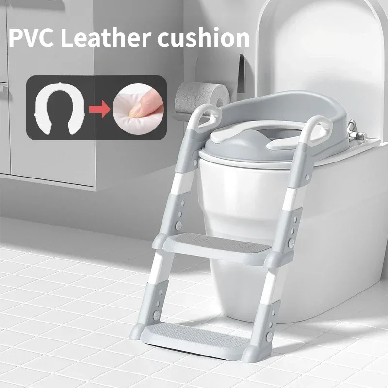 Marchepied toilettes pliant pour enfants anneau de siège escalier coussin PVC gris sécuritaire et confortable