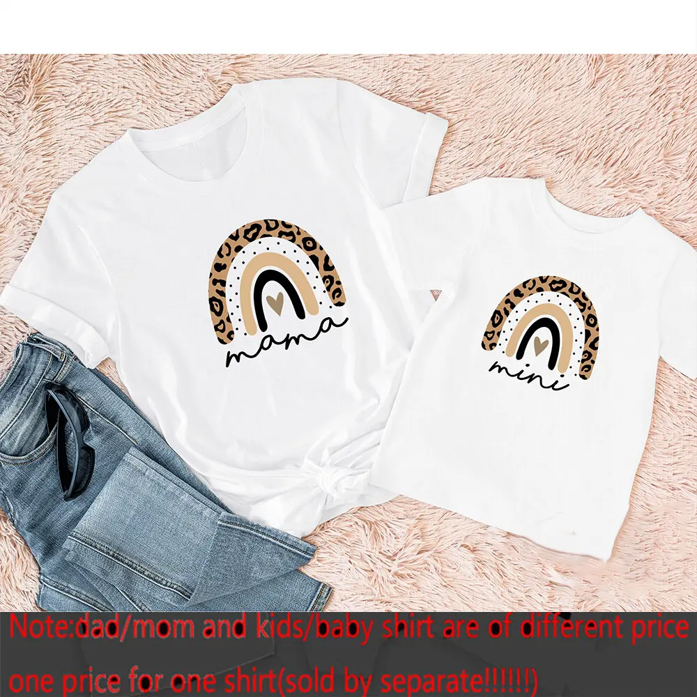 Tshirt maman et enfant imprimé léopard coeur mode famille mère fille à manches courtes vêtements bébé maman fi